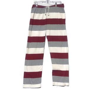 Burt's Bees Lounge Pants Women's Medium Red Gray & White Stripes